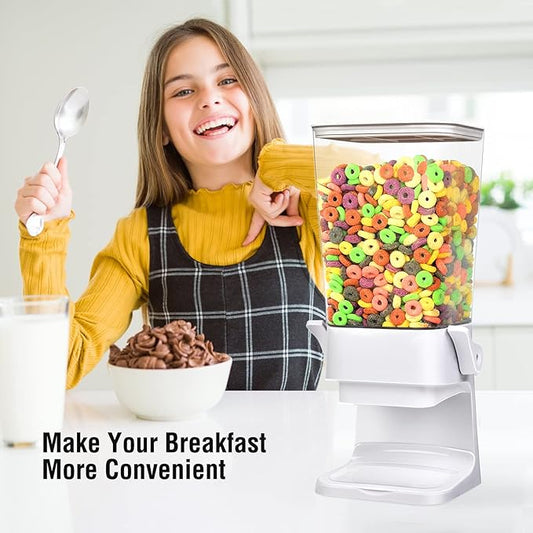 Cereal Dispenser Countertop Large Cereal Containers Storage Dispenser For Pantry Dry Food Dispenser Countertop Candy Dispenser Machine Rice Dispenser For Snack,Nuts, Granola(White,1PC)