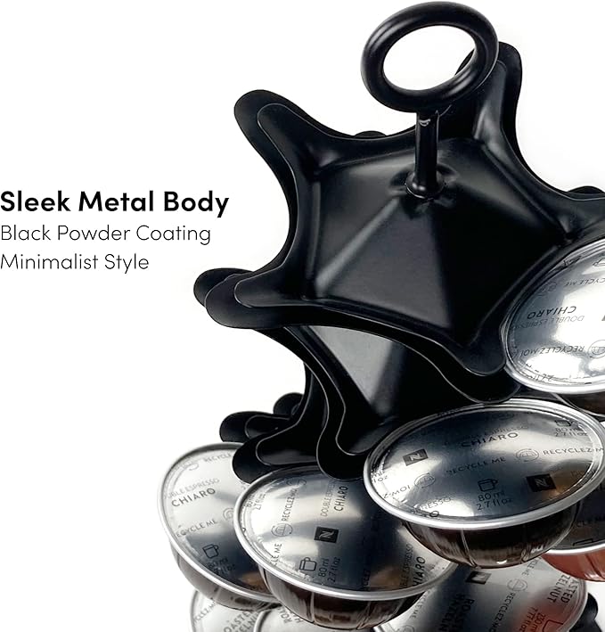 Coffee Pod Carousel for Nespresso Vertuo Capsules, Holds 40 Pods, 360° Rotating Stand, Metal (Black)