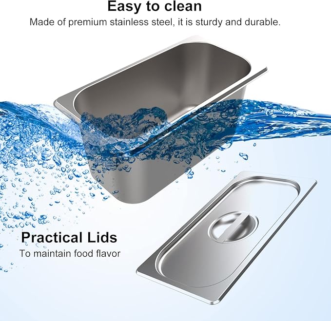 Valgus Commercial Grade Stainless Steel 3 Sections 17 Qt Bain Marie Food Warmers Electric Countertop Steamer with Lid and Tap for Parties, Banquet and Catering Events