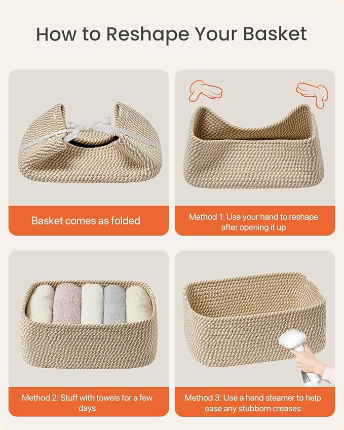 Small Woven Basket, 13.5 x 9.5 x 5 Inches, Storage Basket for Organizing, Cute Small Rope Shelf Closet Cube Storage Bins Baskets for Shelves, Dog Toy Gift Baskets Empty, 3 Pack Brown