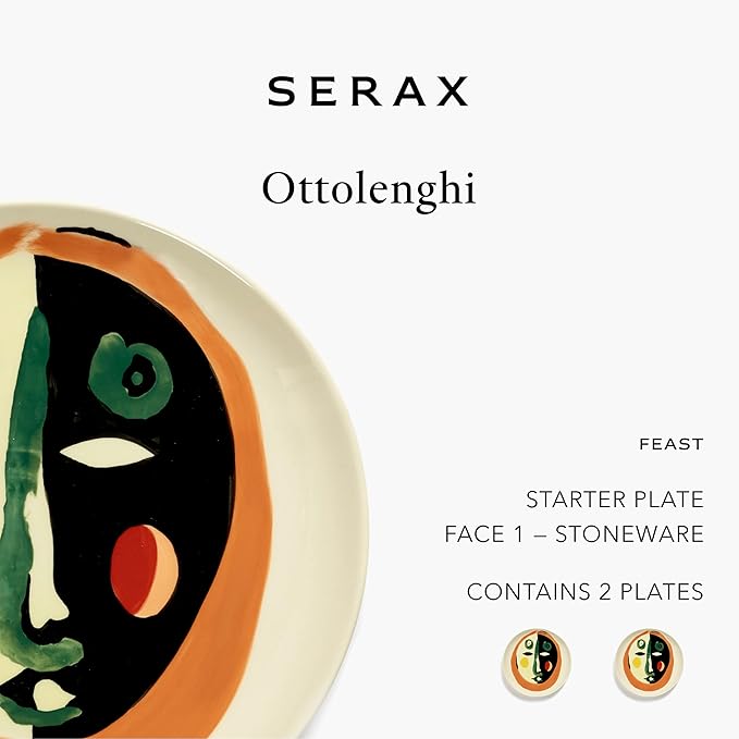 Appetizer Plate | Feast tableware by Ottolenghi | 2 Starter Plates | Stoneware Dinnerware Set in mixed color | luxury Dishware Set for Dinner at Home, Party | Kitchen Sets