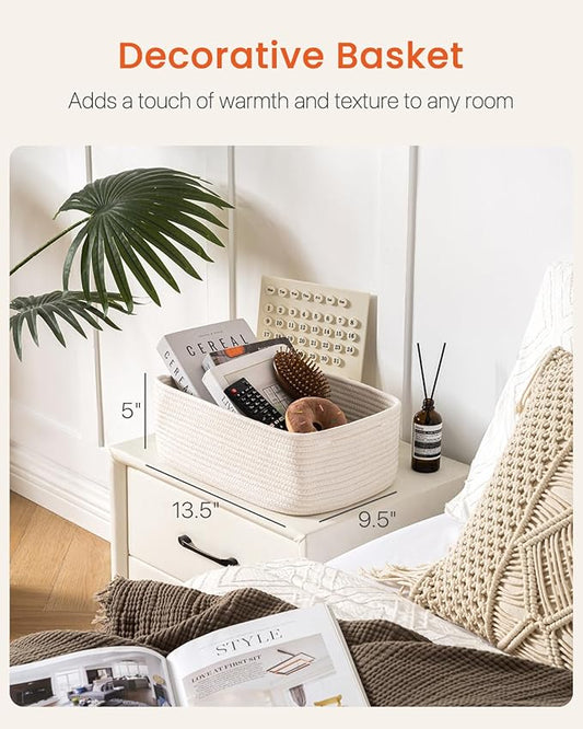 Small Woven Basket, 13.5 x 9.5 x 5 Inches, Storage Basket for Organizing, Cute Small Rope Shelf Closet Cube Storage Bins Baskets for Shelves, Dog Toy Gift Baskets Empty, 3 Packs, Off White