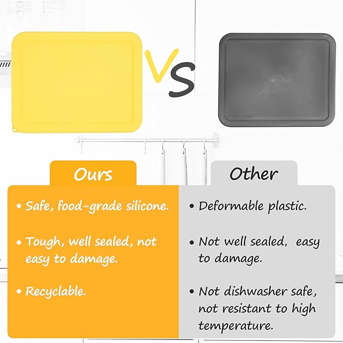 6 Cup Rectangle Silicone Storage Cover Lids Replacement for Anchor Hocking Glass Bowls (Container not Included) 2 Pack, Microwave, Dishwasher and Freezer Safe