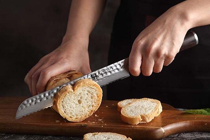 XINZUO 67 Layers Damascus Bread Slicing Knife, 8 Inch Serrated Bread Knife for Homemade Bread Sourdough,Razor Sharp,Dark Brown Pakkawood Handle