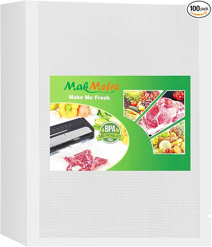 MakMeFre 100 Gallon Size 11" x 16" Vacuum Sealer Bags with BPA Free and Heavy Duty,Great for Food Storage Vaccume Sealer PreCut Bag
