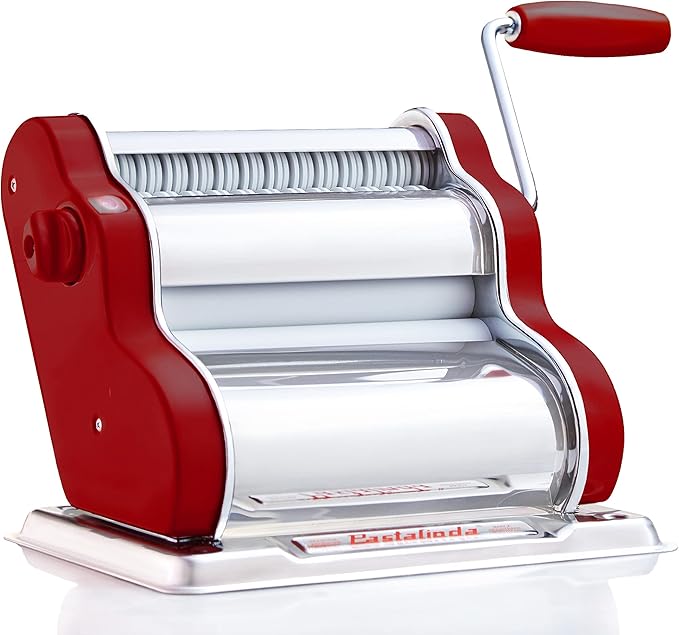 PASTALINDAClassic 200 Pasta Maker Machine, 20 cm Wide Rollers, 9 Thickness Positions, 2 Cutting Positions, Stainless Steel. Includes Reinforced Hand Crank And Two Clamps (Bordeaux)