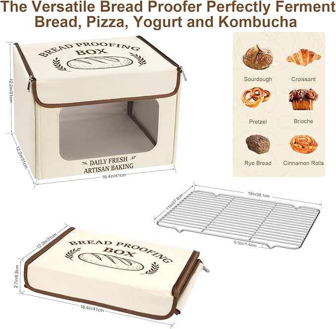 Antner Folding Bread Proofing Box with 70-131°F Temp Control & 99H Timer, Front-View Window Sourdough Proofing Box, Dough Proofer with Metal Rack for Sourdough, Pizza, Bread Baking, Yogurt, Kombucha
