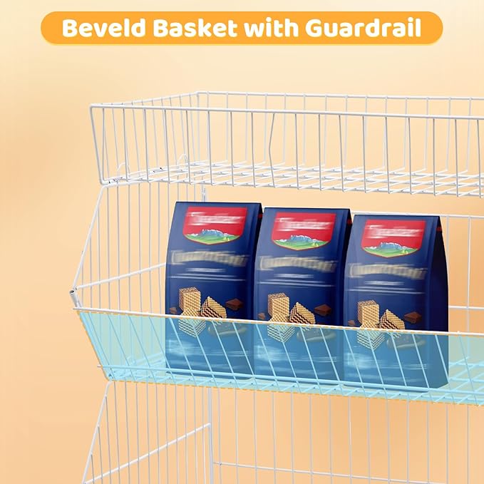 Retail Display Rack 5-Tier Market Merchandise Display Shelf Fruit Storage Shelf Vegetable Snack Basket Retail Store Supplies with Wheels for Home Store Market (18" D X 35" W X 55" H-White)