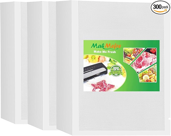 MakMeFre 300 Pint Size 6" x 10" Vacuum Sealer Bags with BPA Free and Heavy Duty,Great for Food Storage Vaccume Sealer PreCut Bag