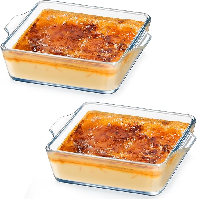 NUTRIUPS Mini Square Glass Baking Dish for Oven, Square Cake Pan Glass Casserole Dishes for Oven (4.5x4.5in 2 Pack)