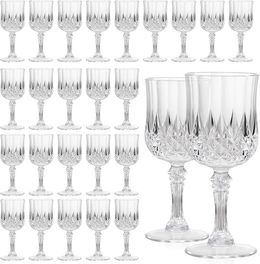 24 Pcs Plastic Wine Glasses 7oz – Unbreakable Clear Plastic Goblets for Parties Reusable & Dishwasher Safe Ideal for Weddings, Bars, and Every Celebration