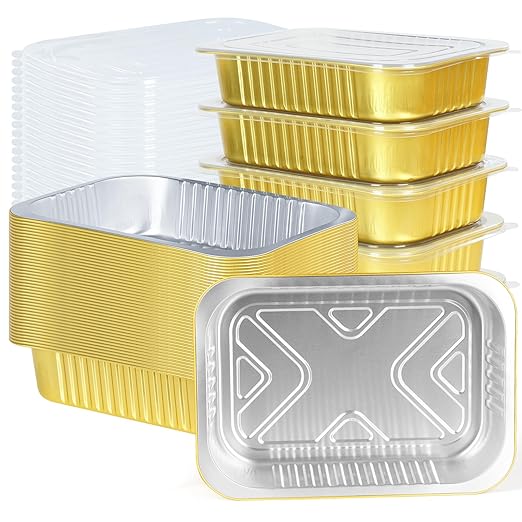 40 Pack 1.5 LB 7.2"×5"×1.8" Aluminum Pans with Lids Heavy Duty, 24 Ounce Disposable Tin Foil Food Containers with Lids for Baking, Meal Prep, Freezer, Heating and Takeout