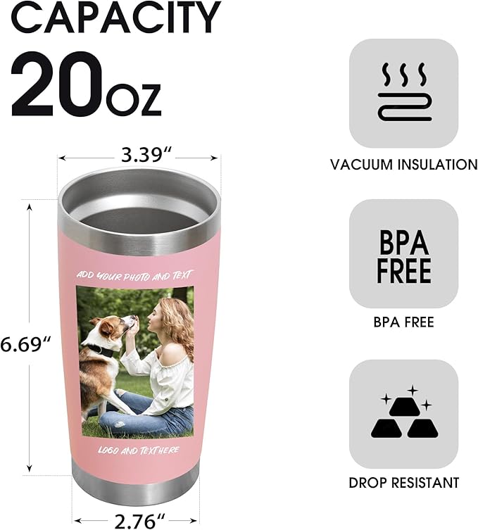 24 Pack Personalized Stainless Steel Tumbler,20oz Custom Water Bottle,Insulated Tumblers with Lids and Straws, Customizable Logo Pictureto, Engraved Termos