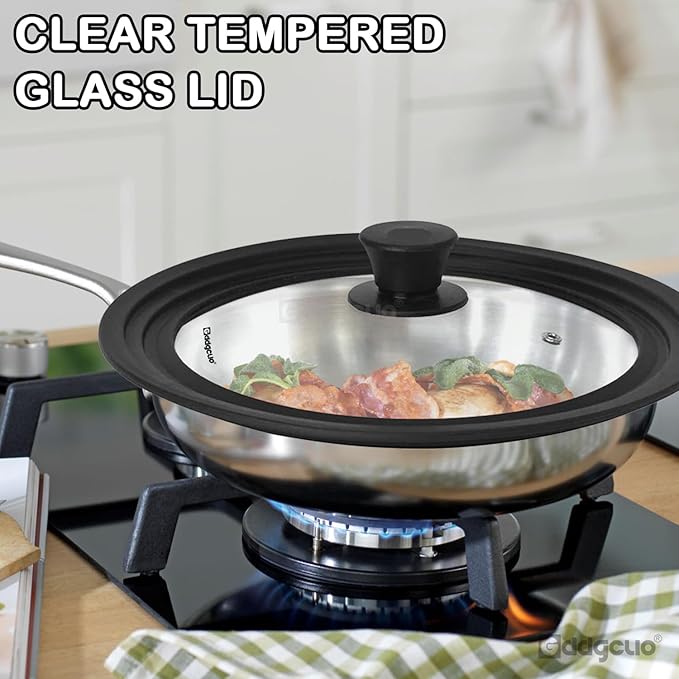 13-14-15 in Universal Pan Lid, Extra Large Silicone Pot Lid for Pots, Pans & Skillets, Replacement Frying Pan Lid with Heat Resistant Silicone Knob, Dishwasher Safe, Black