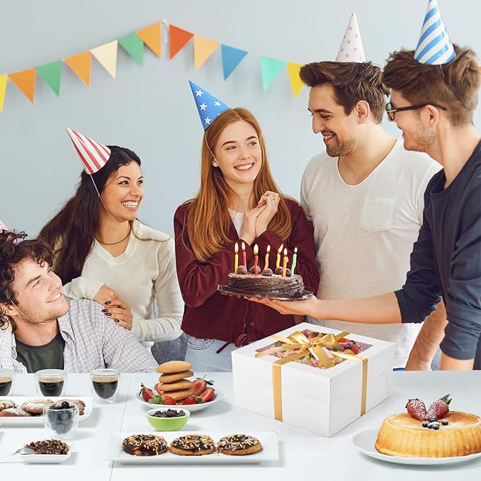 30Pcs Cake Boxes, 12x12x6 Inch Bakery Boxes with Window, 15Pcs Large White Dessert Boxes(15Pcs Cake Boards), Cake Carrier Container Disposable Pie Boxes Package for Pastries Cookies Cupcakes