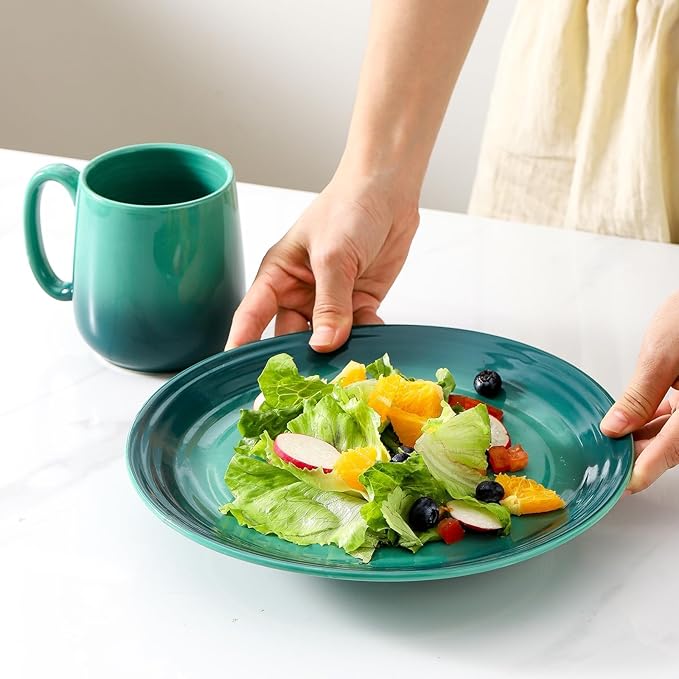 Hasense Ceramic Dinner Plates Set of 4, 10 Inch Premium Dinnerware Dishes, Salad Serving Plates Elegant & Durable, Oven, Microwave & Dishwasher Safe, Perfect for Family and Entertaining,Gradient Green