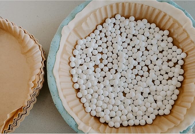 Parchment Paper for Pie Weights and Pans, Plastic Free Packaging, Pre Formed fit 8,9,10 Inch Dish, Natural Unbleached Food Grade Non-Stick Liners, High Heat Safe, Designed in USA, 50 Sheets