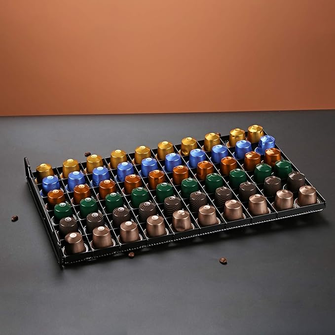 Capsule Drawer Coffee Pod Storage Compatible for Nespresso Support Metal Holder 60 Pcs