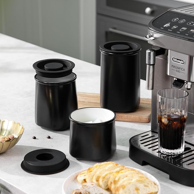 Nucookery Canisters Sets for the Kitchen Countertop, 3 Pcs Ceramic Jar with Silicone Lid, 40oz, 30oz, 20oz Food Storage Containers for Flour, Sugar, Coffee, Grains,Tea, Cookies, Dry Food Organization