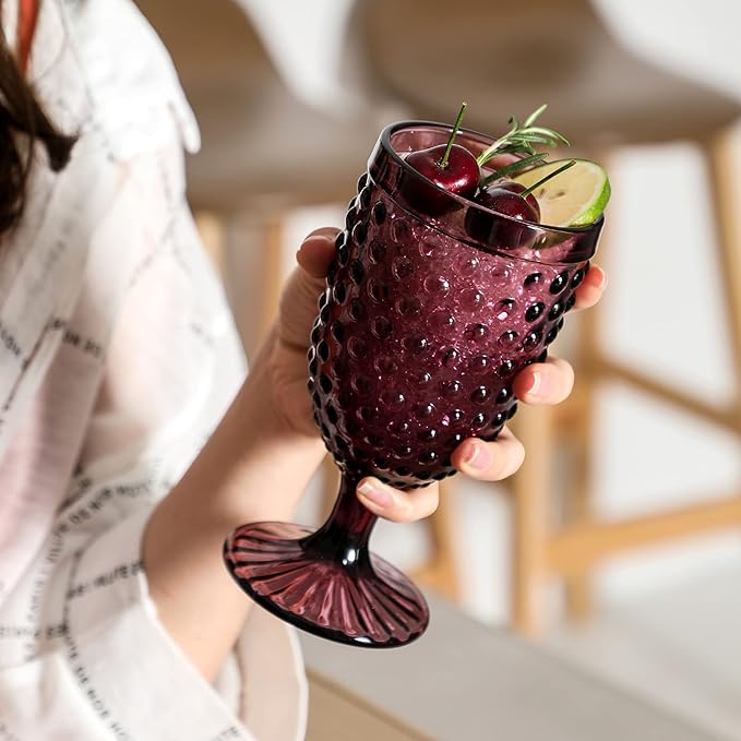 Hobnail Beverage Glass Goblet set of 6, 13 oz Hobnail Drinking Glasses Perfect for Dinner Table Parties Bars and Weddings