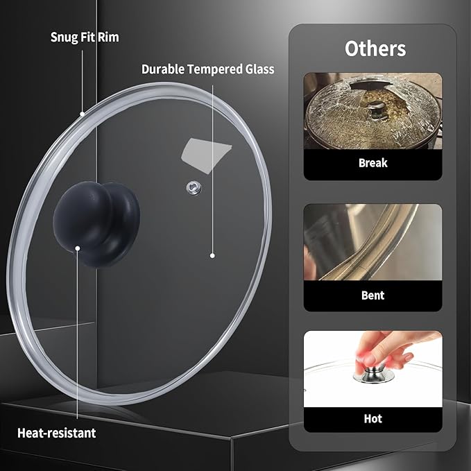 9.1 Inch Tempered Glass Lid for Instant Pot 5/6 Quart - Universal Pot Lid Replacement, Universal Pot Cover with Heat-resistant Handle, Easy to Grip, Stainless Steel Rim, Clear