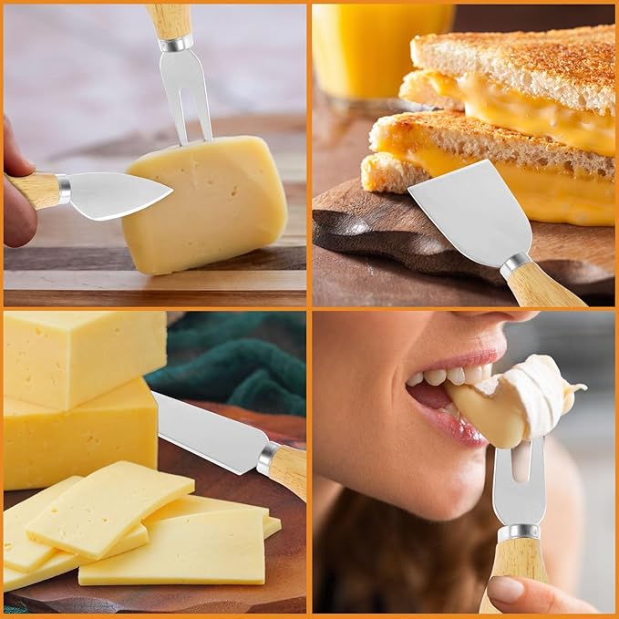 16Pcs Cheese Spreader Set with Wooden Handle Stainless Steel Butter Cutter Spreader Portable Cheese Cutting Spatula Rustproof Spatula Cheese Slicer Reusable Butter Spreader Tool for Cream Cheese
