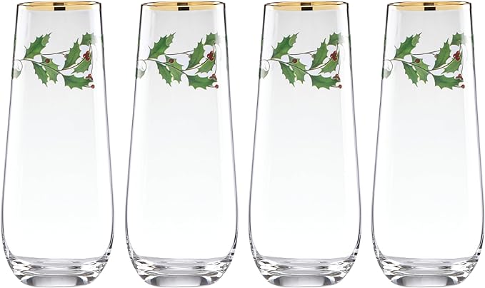Holiday 4-Piece Stemless Flute Set