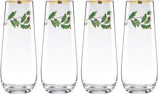 Holiday 4-Piece Stemless Flute Set
