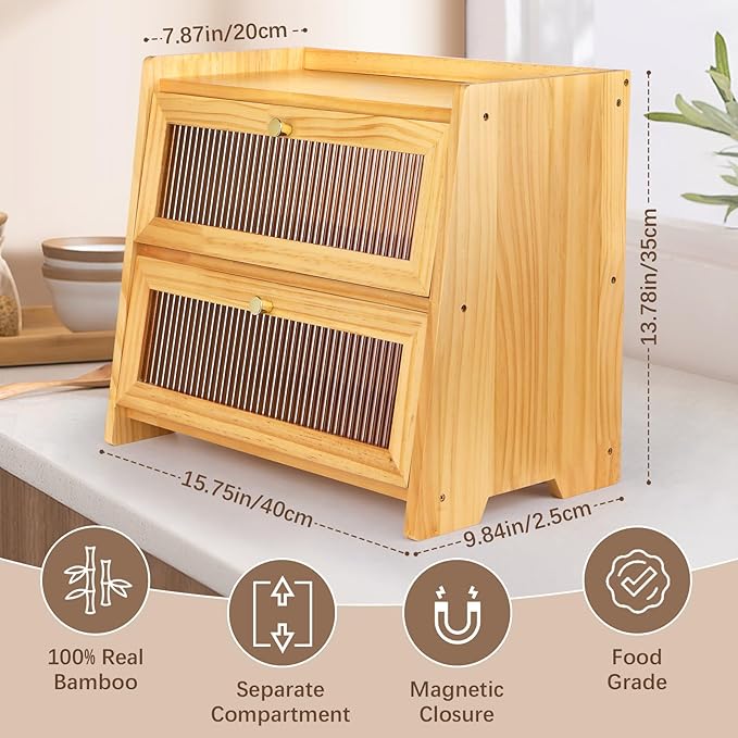 Corner Bread Box For Kitchen Countertop, Corner Breadbox, Bread Boxes for Kitchen Counter Organizer Decor Storage, Wooden Storage Box Breadbox, Housewarming Birthday Wedding Christmas Gift