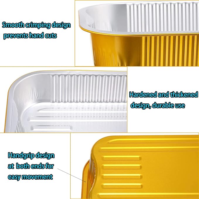 13 "x9" Aluminum foil Lasagna Pans, grill tray, sturdy disposable aluminum pan, 10 sets- for cooking，baking and heating, food storage, distribution, barbecue,Gold