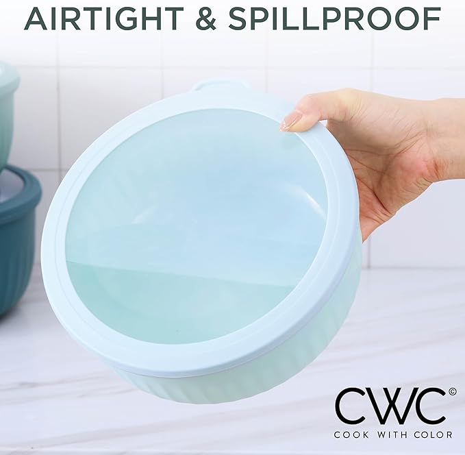 COOK WITH COLOR Prep Bowls with Lids- Wide and Deep Nesting Plastic Small Mixing Bowl Set with Lids, 12 Piece Set - Wide Bowls, Teal