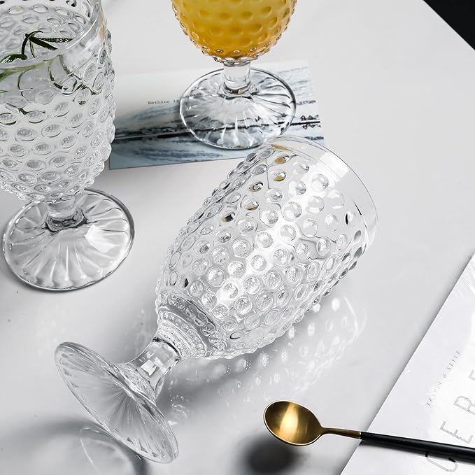 G Hobnail Old Fashioned Iced Beverage Goblet 13 oz. set of 6, Premiun Glass Set for Wine, Soda & Juice, Perfect for Dinner Parties, Bars & Restaurants