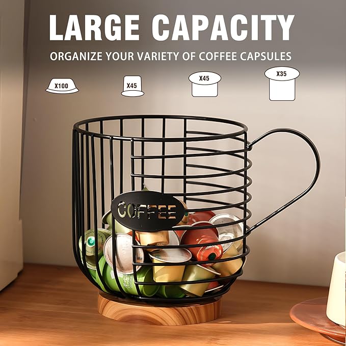 Coffee Pod Holder - Large-Capacity Metal Pod Holder, Accommodates Over 40 Espresso Capsules. Coffee Organizer, Suitable for Coffee Shops, Living Rooms, Kitchens, Bars, and Mor