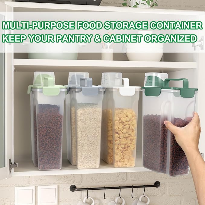 TBMax Pet Dog Cat Food Storage Containers 2 Pack 10 to 14 Lbs, Airtight Cat Food Dispenser with Large Spout & Portable Handle, Travel Dog Treat Storage Bin Bird Seed Container -Light Green/Light Grey