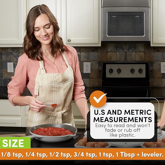 Spring Chef Stainless Steel Measuring Spoons Set of 7 with Leveler, Rectangular Metal Teaspoon & Tablespoon Measuring Spoons for Dry & Liquid Ingredients - Nesting Kitchen Gadgets For Baking & Cooking