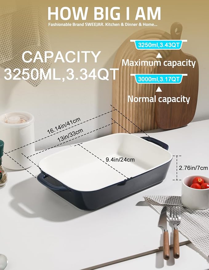 Sweejar Ceramic Bakeware Set, 9x13 Rectangular Baking Dish for Cooking, Kitchen, Cake Dinner, Banquet and Daily Use, Casserole Dishes for Oven Porcelain Baking Pans(Navy)