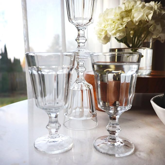 Beille Set of 4 Clear Classic Goblet Water Glasses Home Decor Glassware, 7.43oz