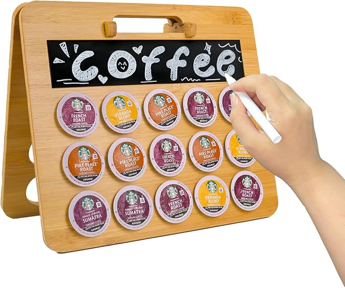 Coffee Pod Holder, K Cup Holder for Countertop, Bamboo Coffee Pod Stands for Counter, Home or Office Kitchen Counter Organizer