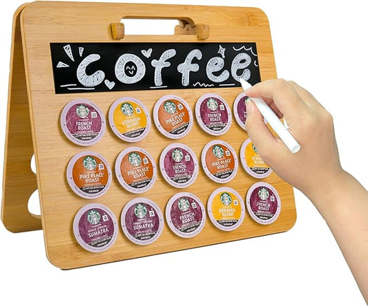 Coffee Pod Holder, K Cup Holder for Countertop, Bamboo Coffee Pod Stands for Counter, Home or Office Kitchen Counter Organizer