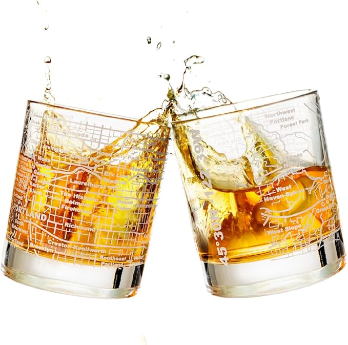 Greenline Goods Whiskey Glasses - 10 Oz Tumbler Gift Set for Portland lovers, Etched with Portland Map Old Fashioned Rocks Glass - Set of 2