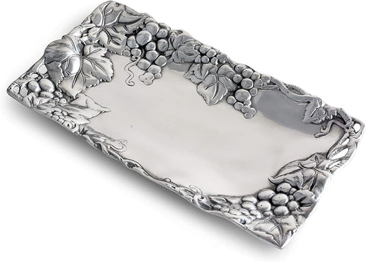 Arthur Court Metal Bread Serving Tray Grape Pattern Sand Casted in Aluminum with Artisan Quality Hand Polished Design Tarnish-Free 6 inch x 12 inch