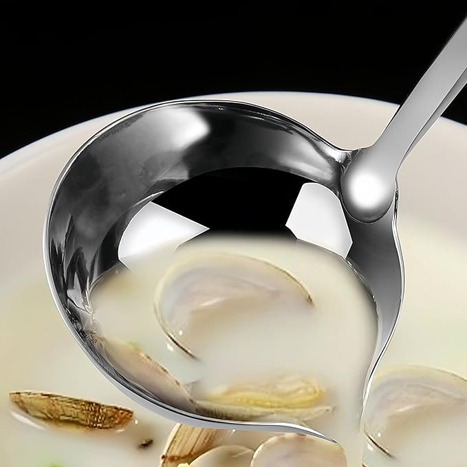 Soup Ladle,SUS 304 Stainless Steel Heavy Duty Ladle with Pour Spout,Kitchen Cooking Serving for Soups,Gravy,Canning,Stews,Heavy,Dishwasher safe 11.8 inch (1Pack)