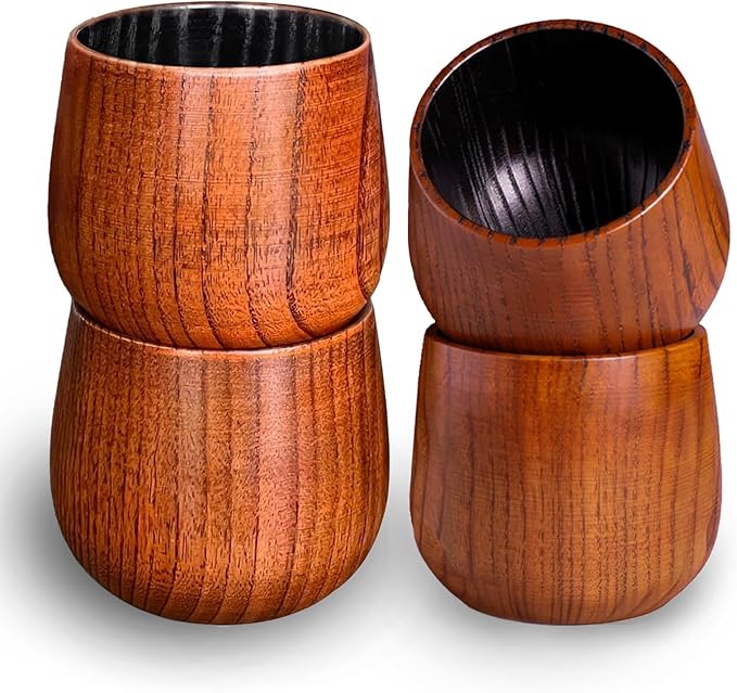 Charred Wooden Bourbon Drinking Glass- Bourbon Gifts for Men, Handcrafted Whiskey Glasses, Wooden Old Fashioned Glass,Unique Whiskey Gifts for Men, Dad, Husband or Bourbon Lovers (4 Pack)