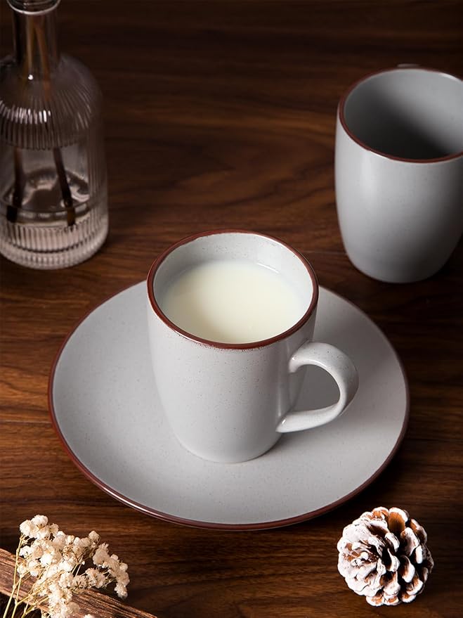 famiware Venus Coffee Mugs for 6, 14 oz Mug Set, Dringking Cup with Handle for Coffee, Tea, Cocoa, Milk, Ligth Gray