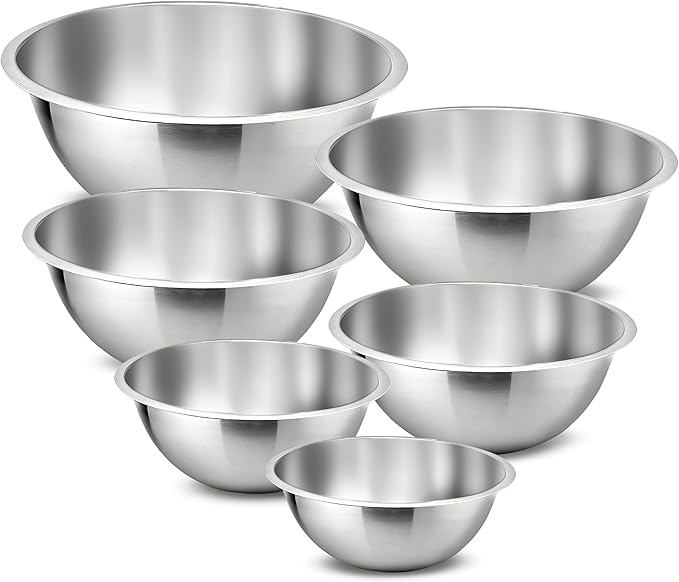 NutriChef 6-Piece Premium Stainless Steel Mixing Bowls - Heavy Duty Stackable Nesting Bowls - Kitchen Essentials for Food Prep, Marinating, Mixing Salad - Dishwasher Safe