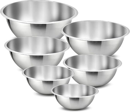 NutriChef 6-Piece Premium Stainless Steel Mixing Bowls - Heavy Duty Stackable Nesting Bowls - Kitchen Essentials for Food Prep, Marinating, Mixing Salad - Dishwasher Safe