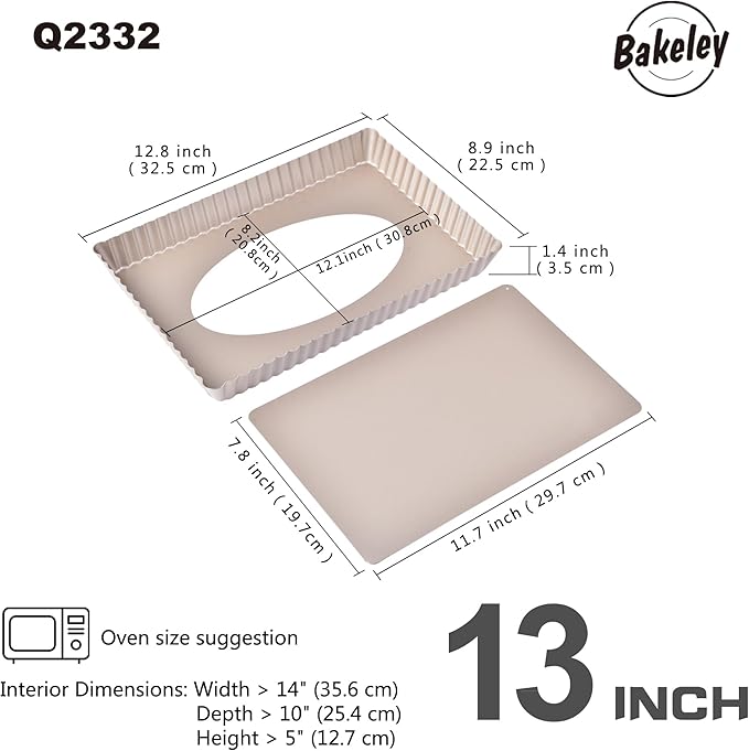 Rectangle Tart Pan, 13-Inch with Removable Loose Bottom Non-Stick Oblong Quiche Bakeware for Oven Baking (Champagne Gold)