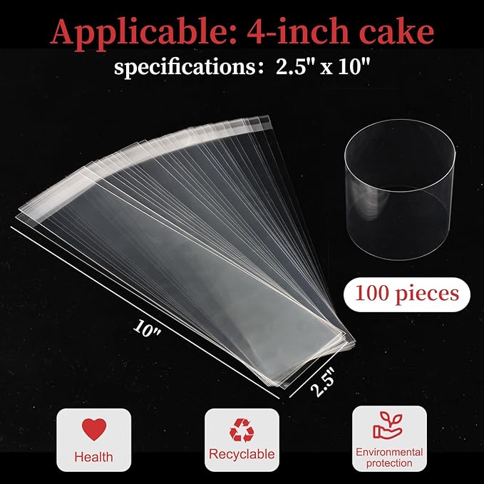 Cake Collar, Transparent Cake Rolls, Clear Cake Strips, DIY Acetate Sheet, Surrounding Edge for Baking Decorate, Chocolate Mousse Cake Elegant Cake Wrapping 100pcs 2.6"x 10.2"