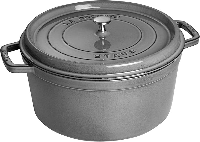 Staub Cast Iron 13.25-qt Round Cocotte - Graphite Grey, Made in France
