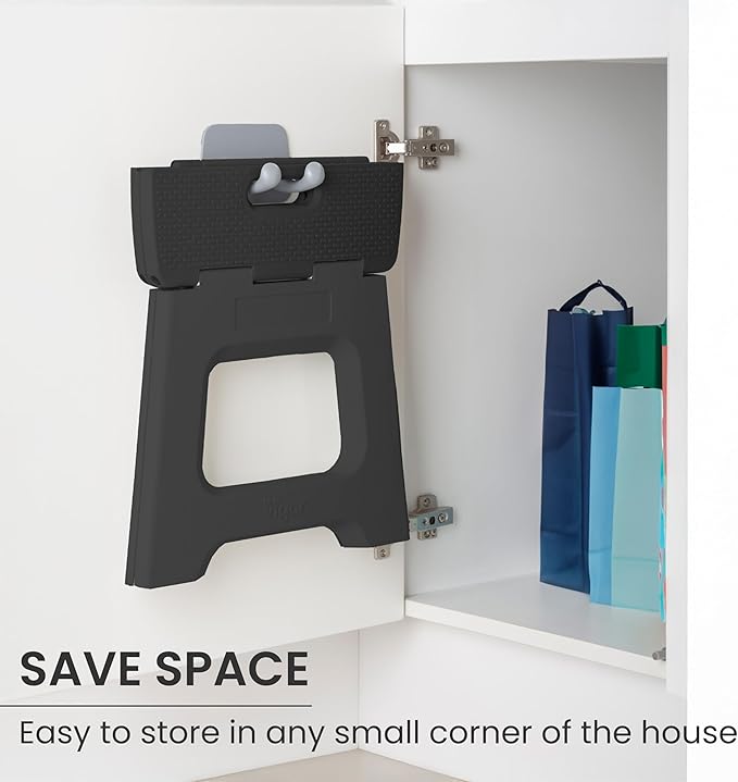 Vigar Compact Step Stool Foldable, 10-1/2-inch Step Stools for Adults up to 330 Pound, Lightweight Stool, Non-Slip Folding Step Stool, Black